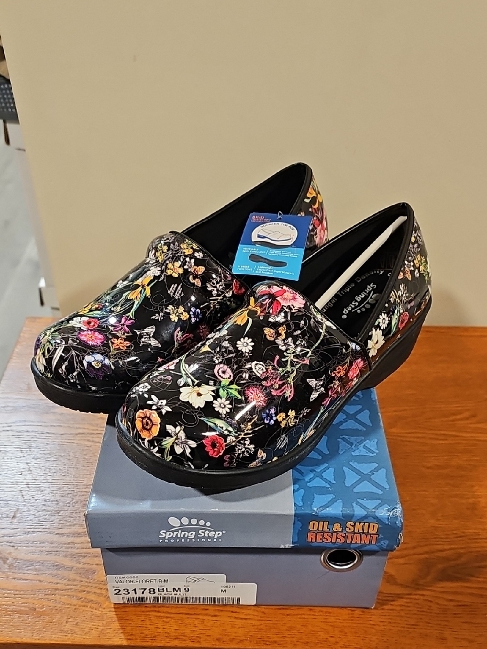 Spring Step Black Floral Slip-On Clog with Multicolor Blossoms